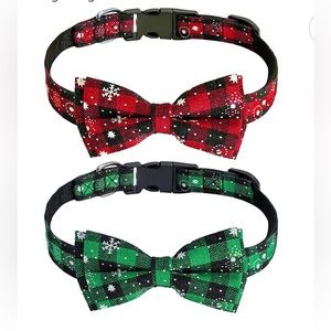 JCSHIMO 2 Pack Adjustable Dog Collar w Bow Tie Red Green Buffalo Plaid for Dogd